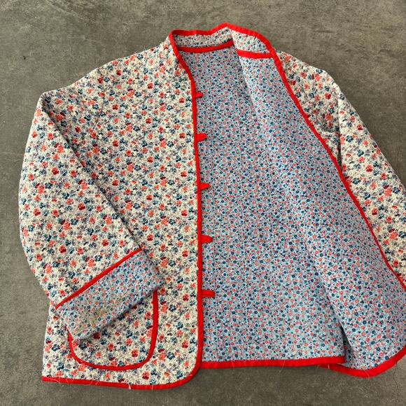 Vintage Y2K 90's Red Mini Floral Print Quilted Jacket Reversible Medium - Picture 3 of 8
